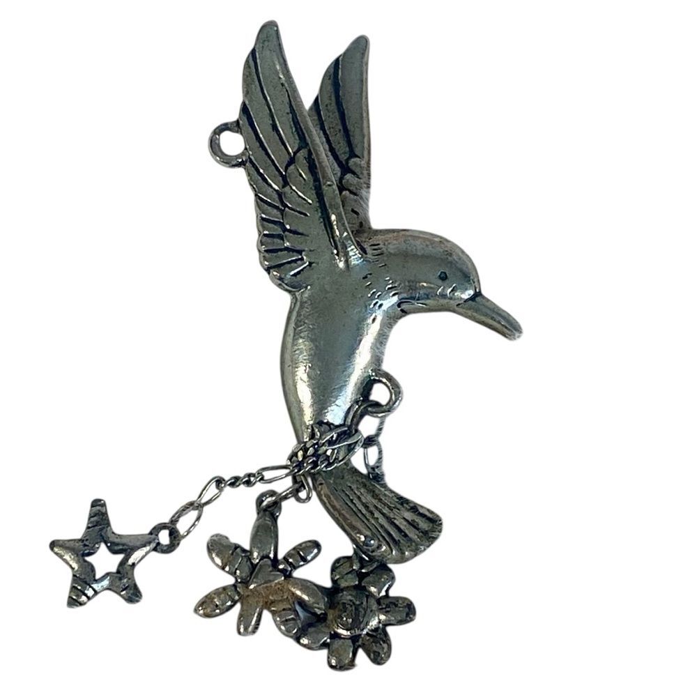 Silver Hummingbird Charm Backpack Accessory Rear View Mirror Heavy Charm - Picture 2 of 5